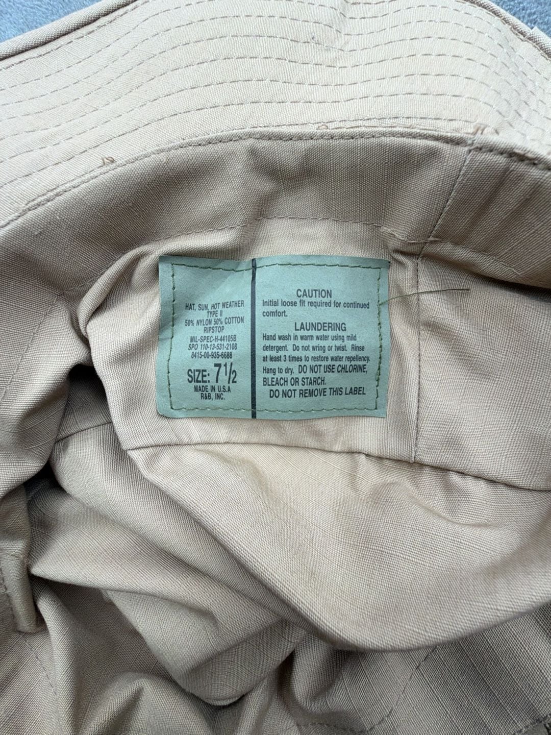 R&B Inc. Sun Hot Weather Type II Boonie Hat Size 7 1/2 Khaki Ripstop 6