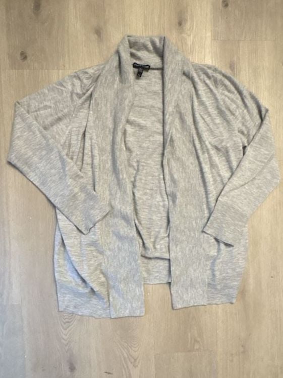 Eileen Fisher 100% Cashmere Open Front Draped Cardigan Size L Heather Gray 2