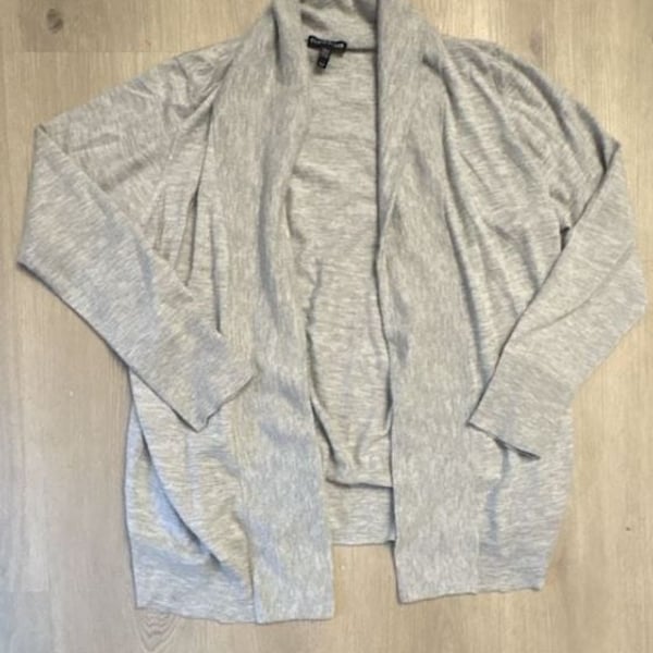 Eileen Fisher 100% Cashmere Open Front Draped Cardigan Size L Heather Gray
