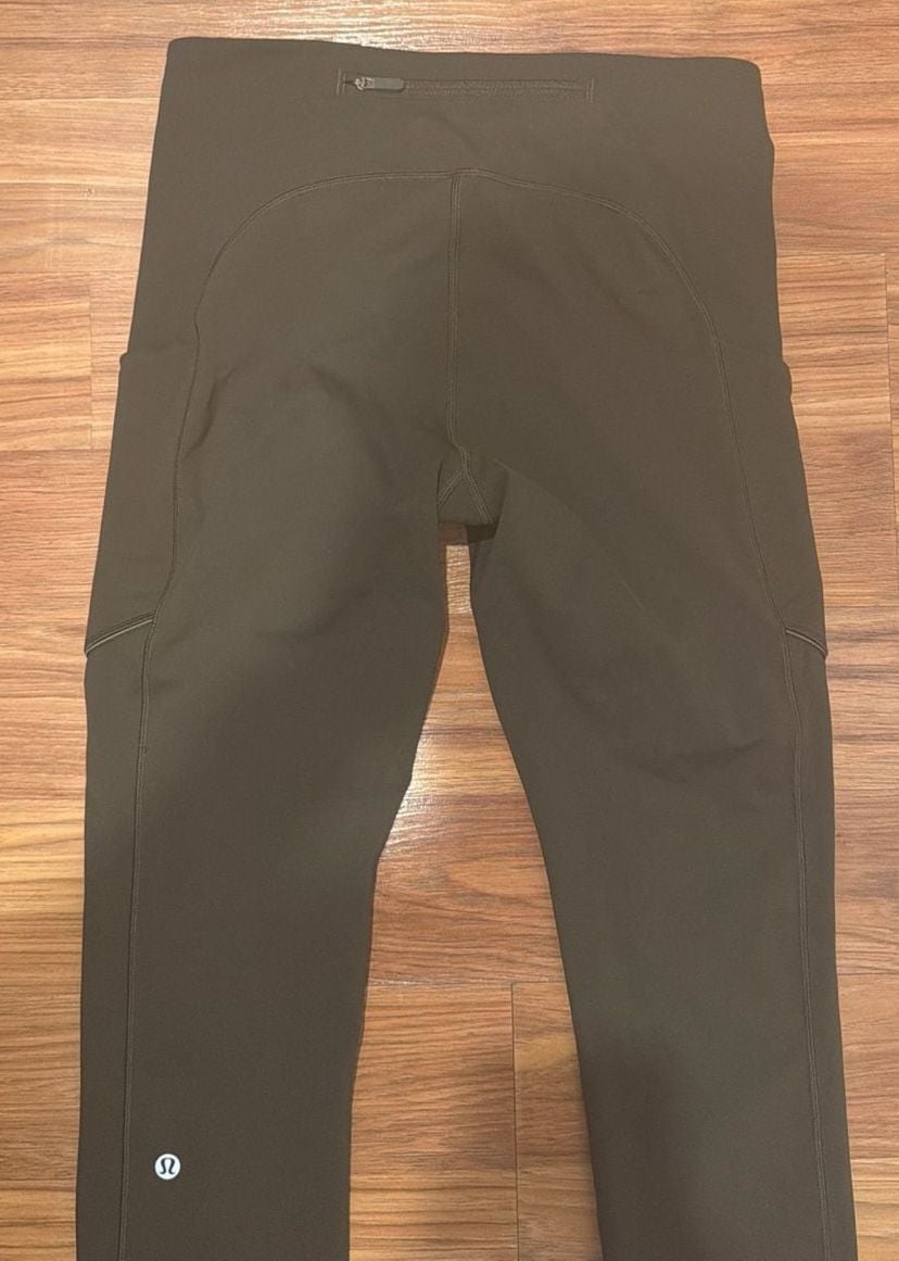 Lululemon Time To Sweat Crop Dark Olive Green Yoga Running Leggings 5