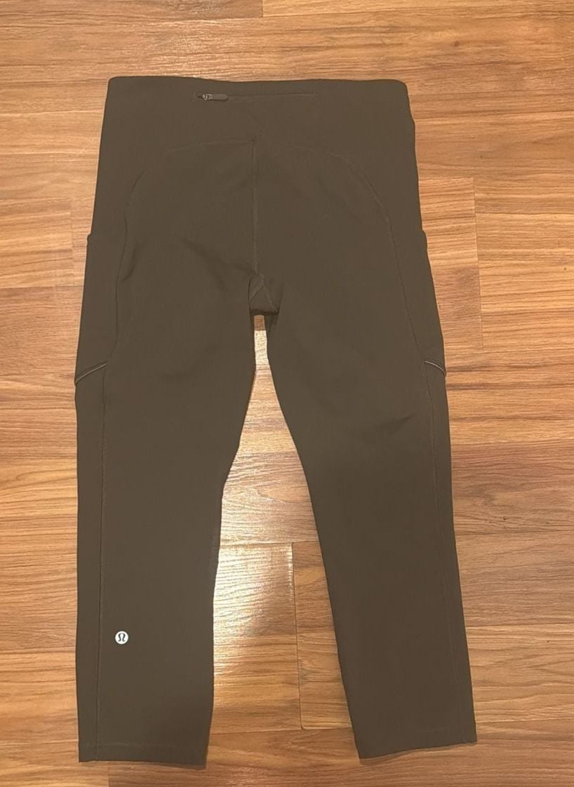 Lululemon Time To Sweat Crop Dark Olive Green Yoga Running Leggings 4