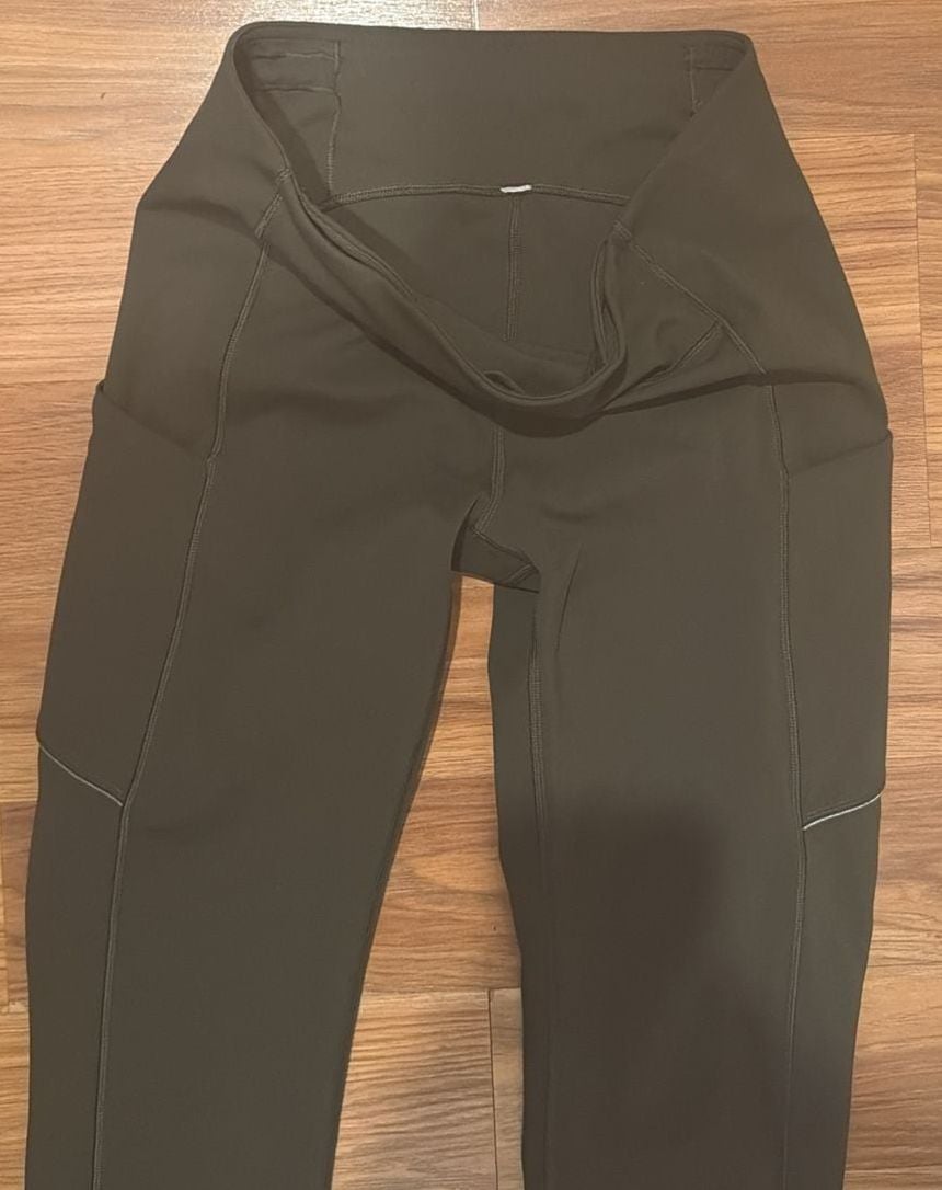 Lululemon Time To Sweat Crop Dark Olive Green Yoga Running Leggings 8