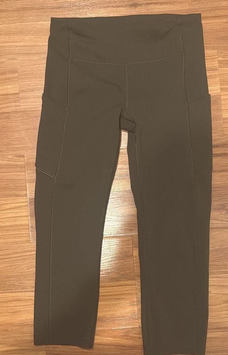 Lululemon Time To Sweat Crop Dark Olive Green Yoga Running Leggings 7