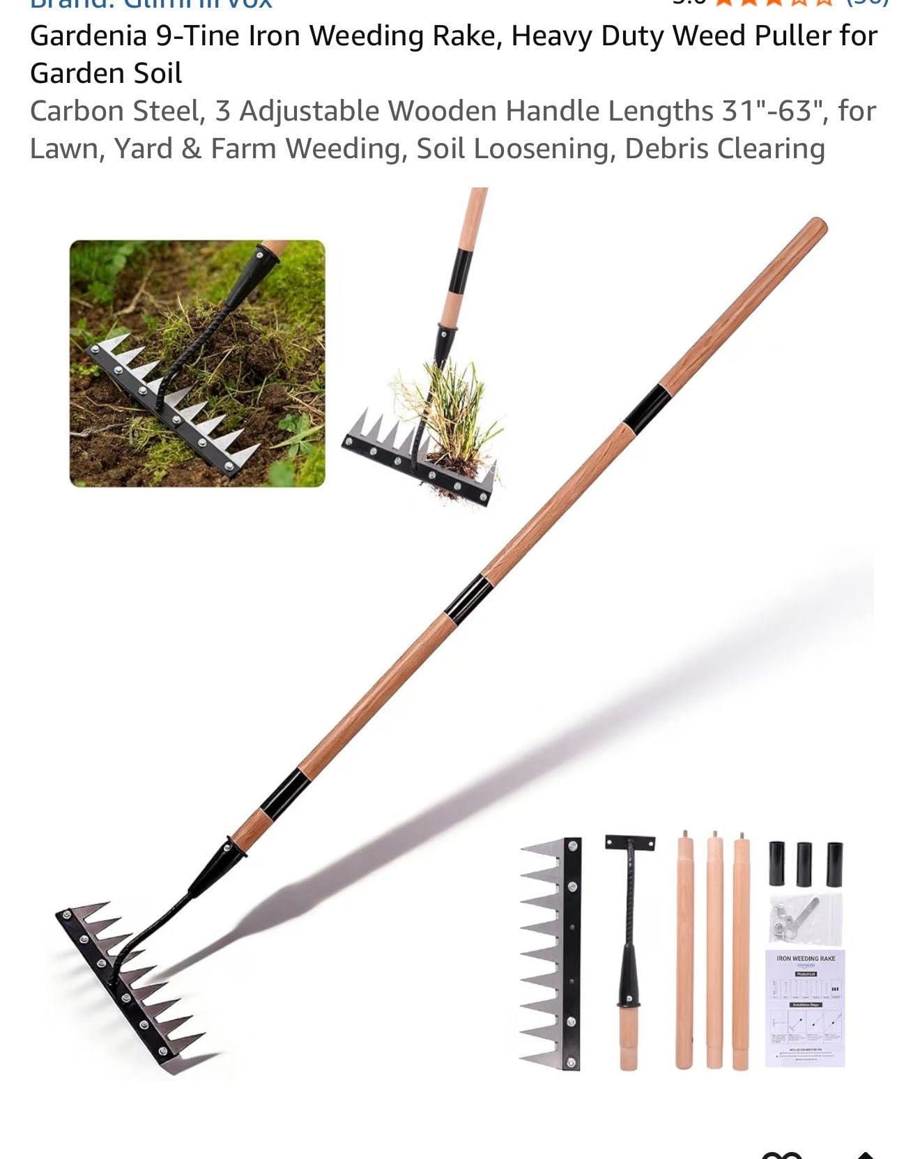 Glimin Vox Gardenia 9-Tine Iron Weeding Rake 2