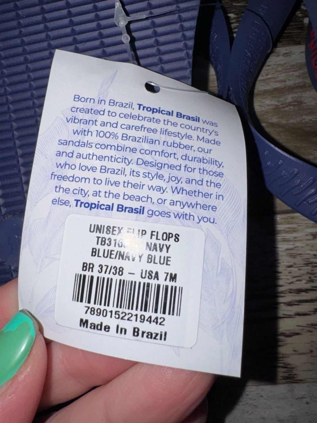 Tropical Brasil Unisex Flip Flops Size USA 7M Navy Anchor Nautical 4