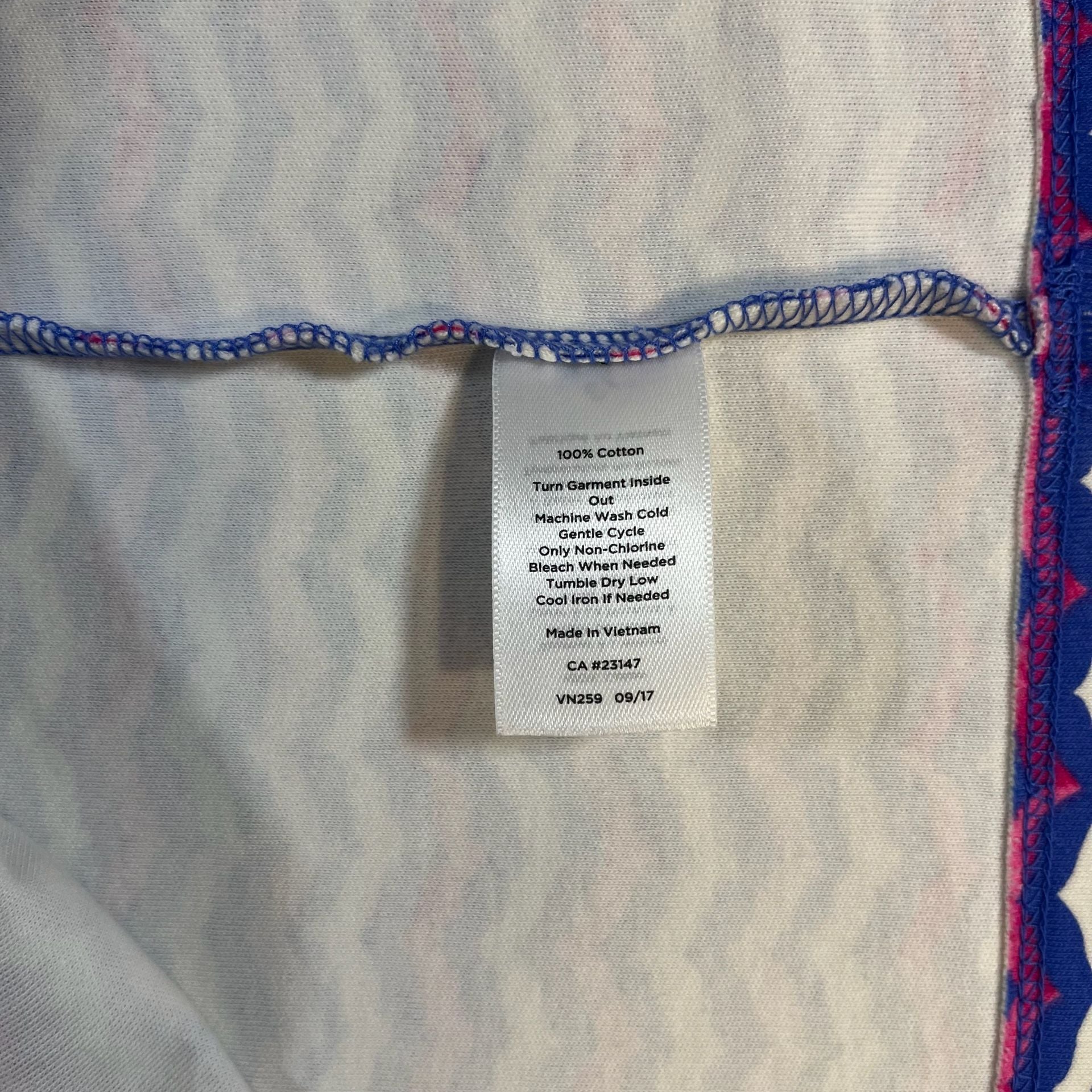 Talbots Chevron Shift Dress Blue /Pink Ruffle Neck Women’s Size Mp 7