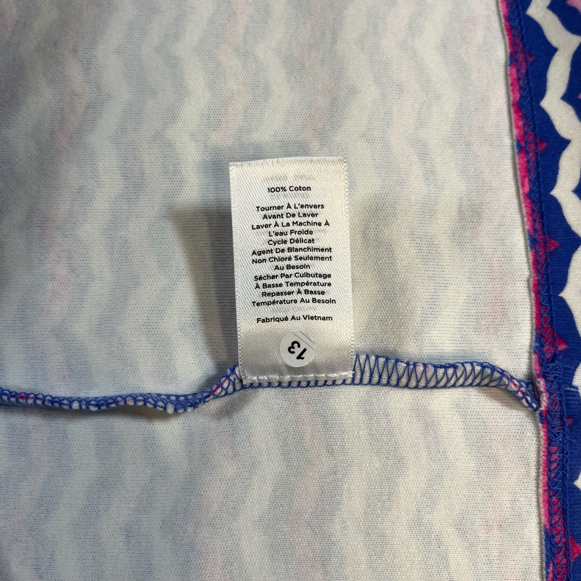 Talbots Chevron Shift Dress Blue /Pink Ruffle Neck Women’s Size Mp 8