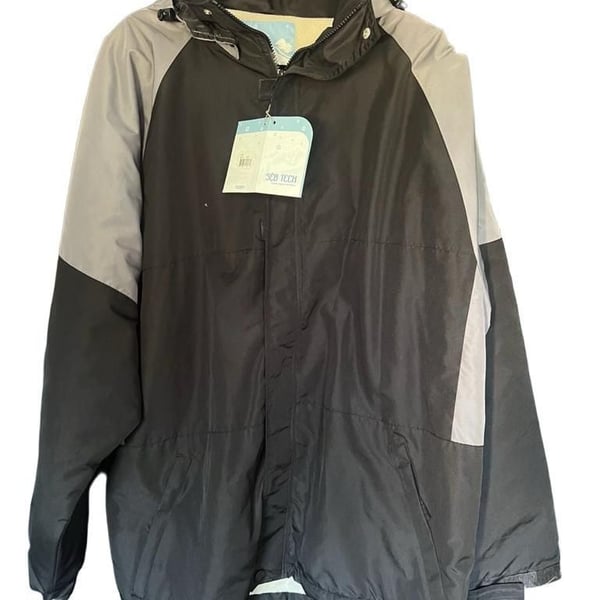 Steve & Barry's S&B Tech Hooded Jacket Size L Black Gray Windbreaker