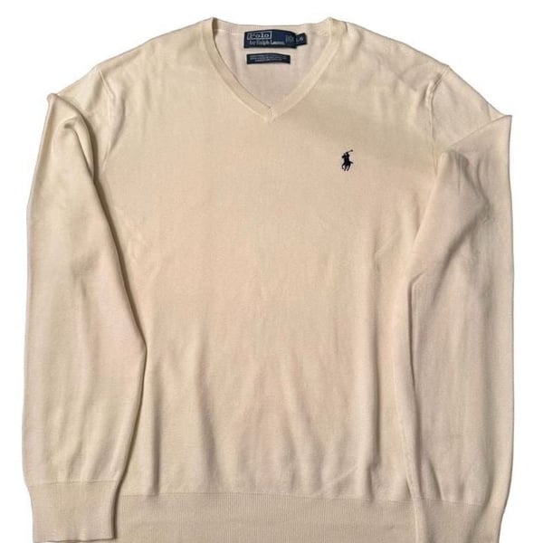 Polo Ralph Lauren V-Neck Sweater Size L Cream Pima Cotton
