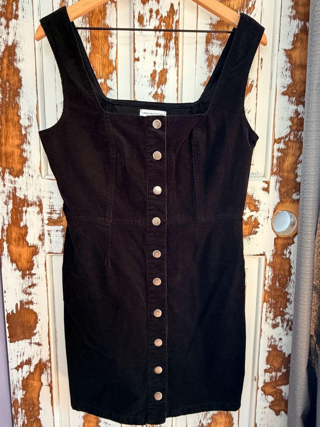 Urban Outfitters Corduroy Mini Dress Size US 12 Black Button Front Grunge Y2K 2