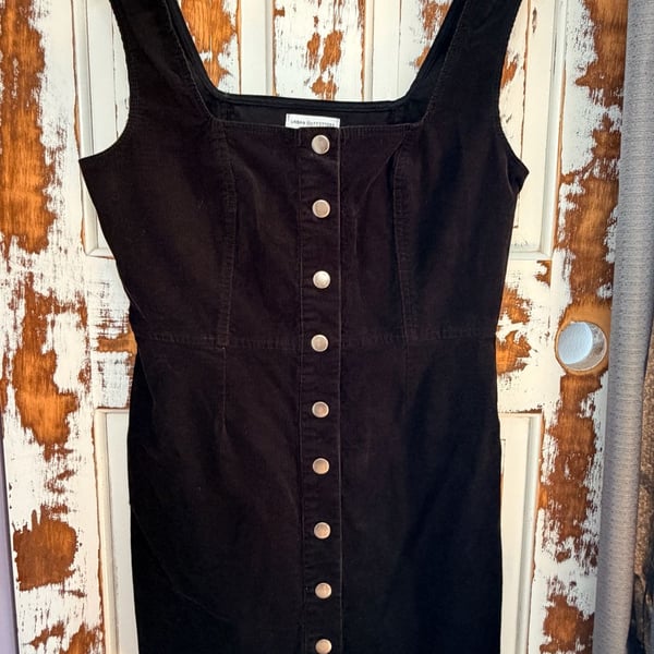 Urban Outfitters Corduroy Mini Dress Size US 12 Black Button Front Grunge Y2K 