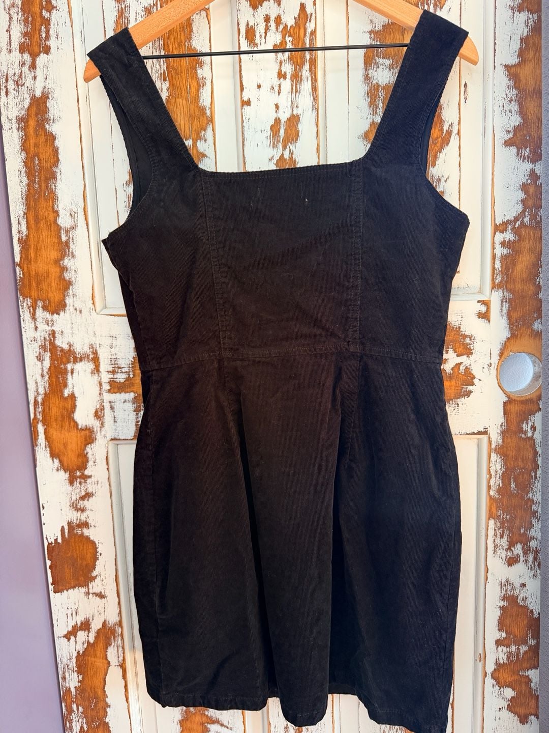Urban Outfitters Corduroy Mini Dress Size US 12 Black Button Front Grunge Y2K 3