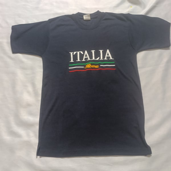 Vintage Italia Roma Embroidered Navy Blue T-Shirt