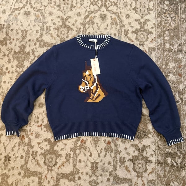 In Bloom Horse Sweater Size M Blue Intarsia Knit
