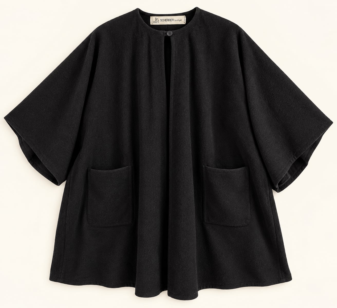 Vintage Jean Louis Scherrer Black Oversized Cocoon Cape Coat Made in France 2