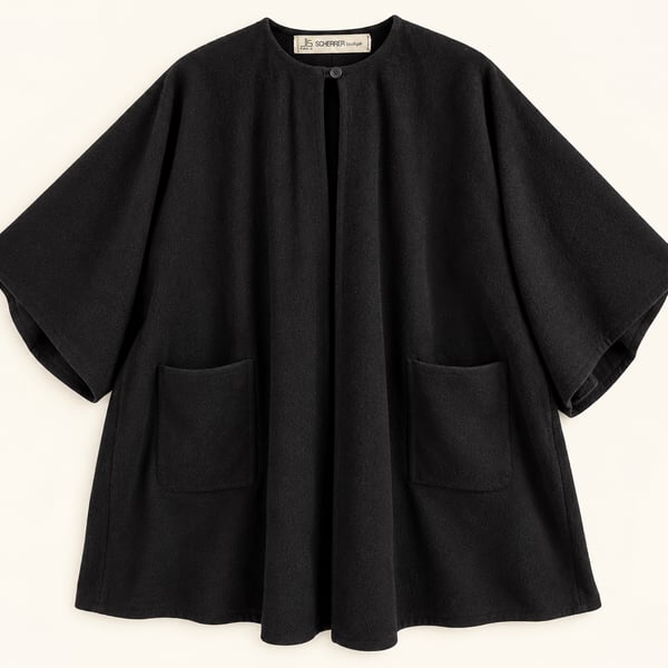 Vintage Jean Louis Scherrer Black Oversized Cocoon Cape Coat Made in France