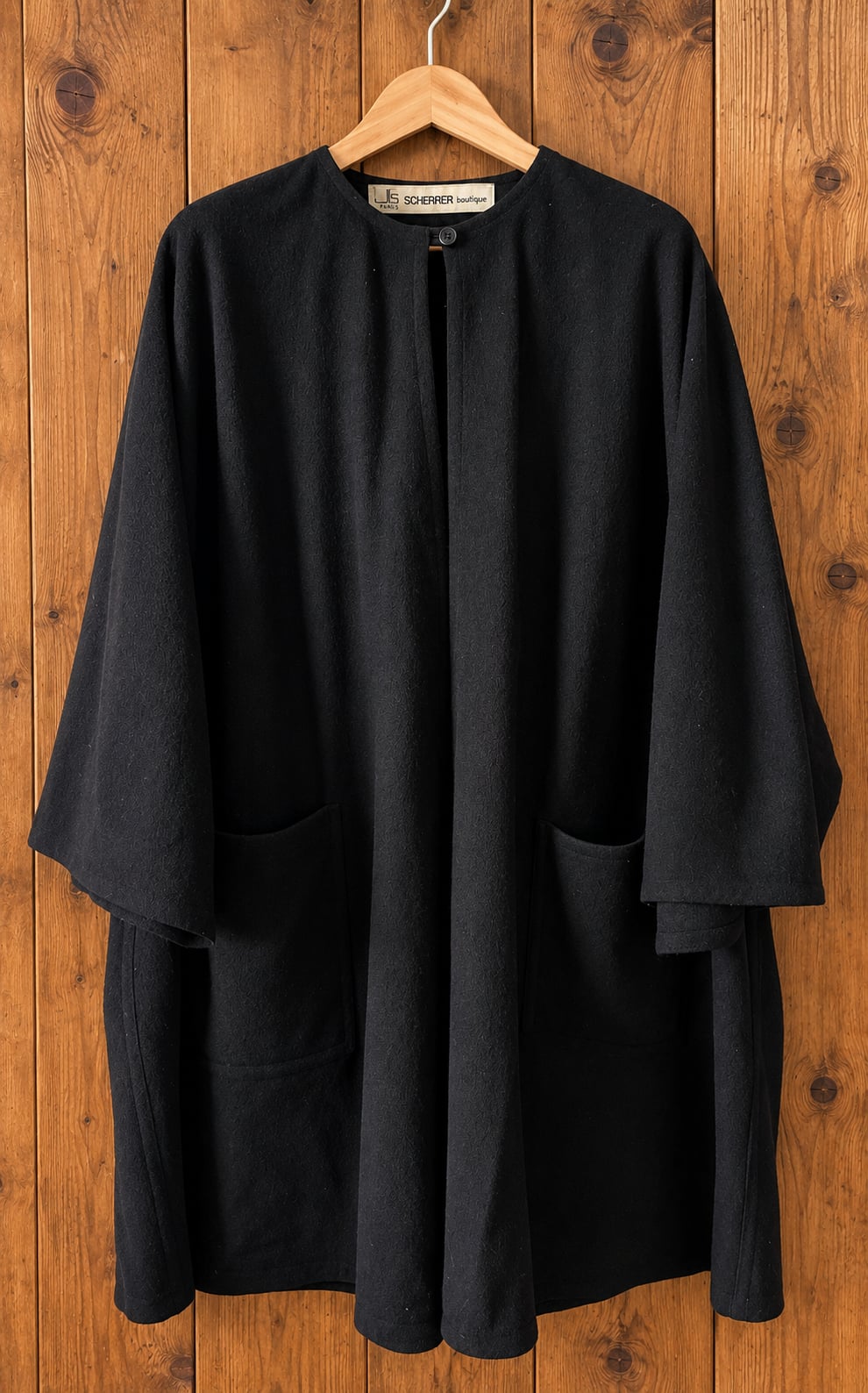 Vintage Jean Louis Scherrer Black Oversized Cocoon Cape Coat Made in France 4