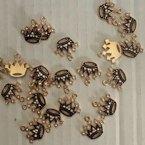 Gold Crown Charms Rhinestone Alloy Jewelry Pendants Bulk Lot