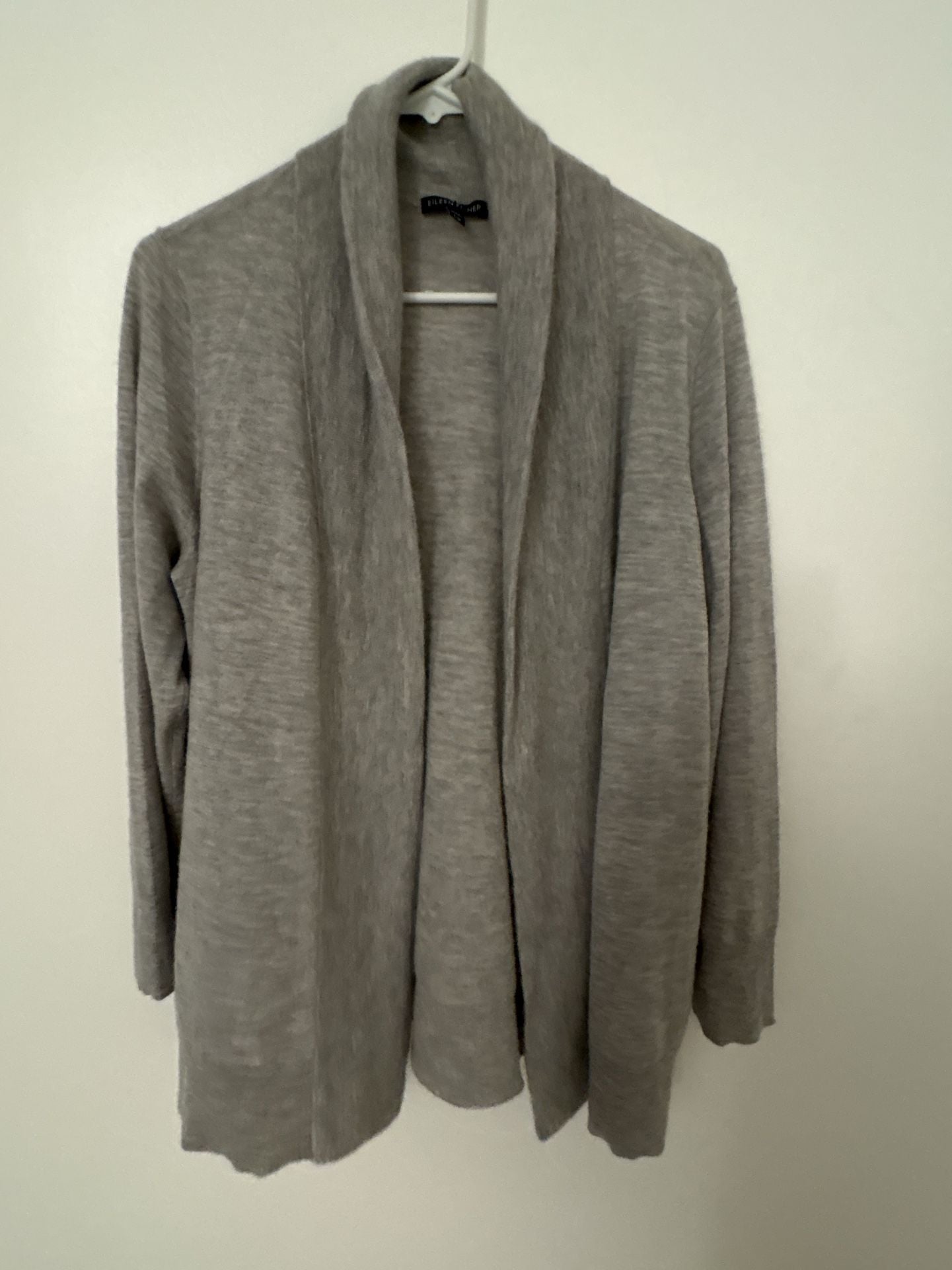 Eileen Fisher 100% Cashmere Open Front Draped Cardigan Size L Heather Gray 7