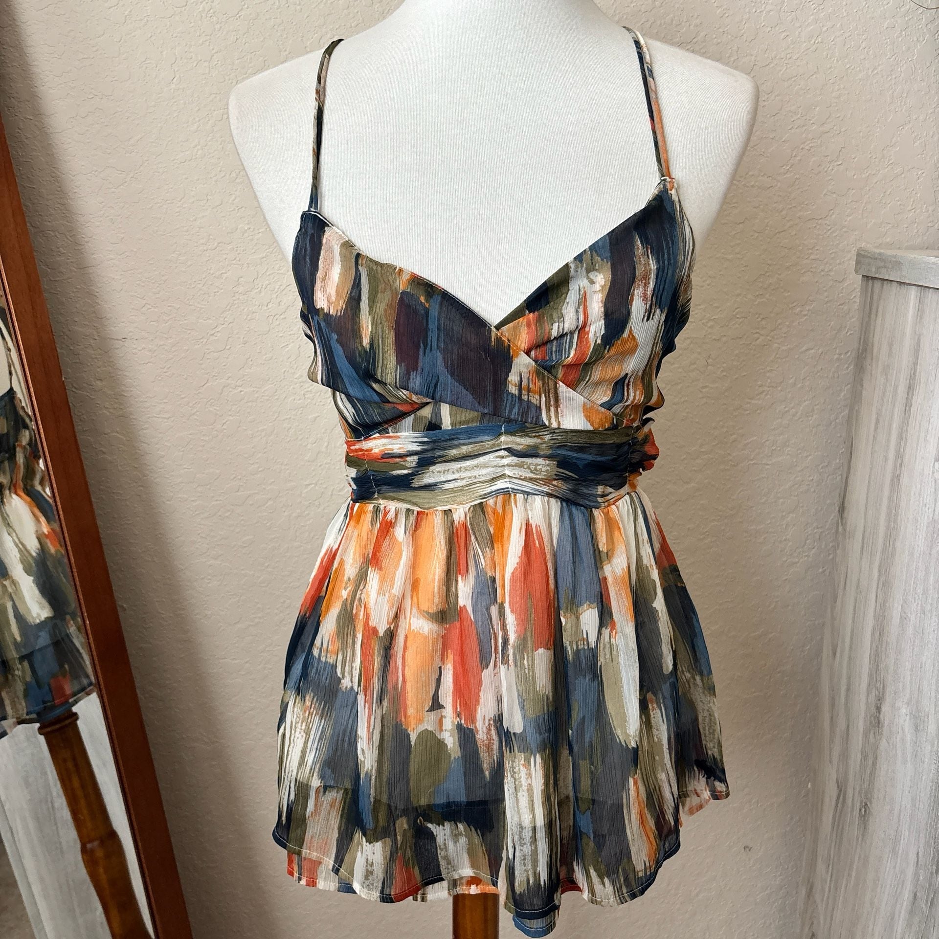 Abercrombie & Fitch Babydoll Cami Top Multicolor Brush Stroke Print Y2K Small. 2