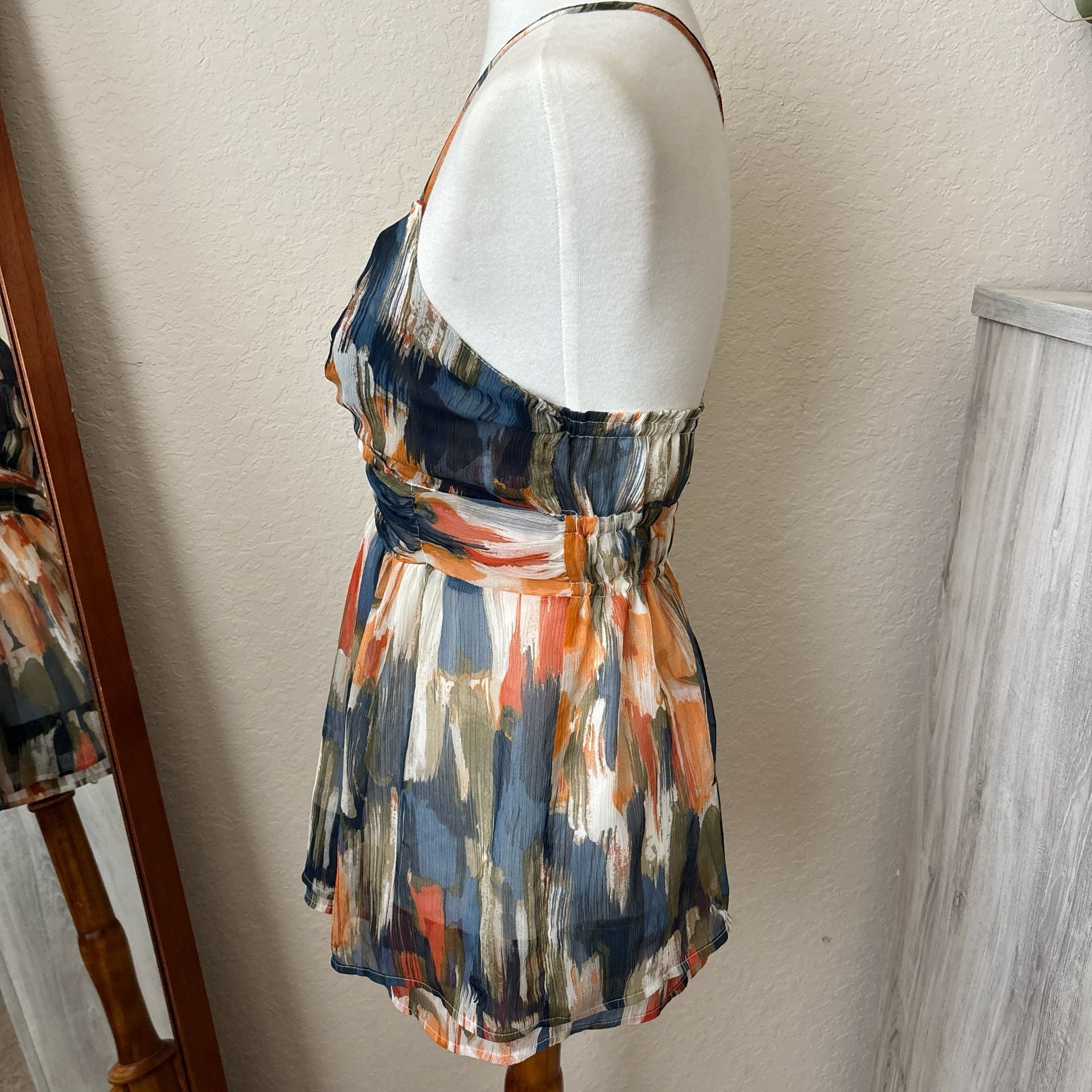 Abercrombie & Fitch Babydoll Cami Top Multicolor Brush Stroke Print Y2K Small. 3
