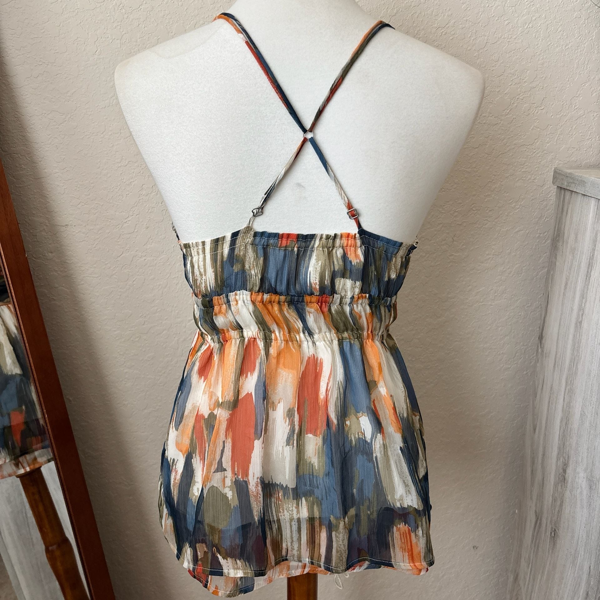 Abercrombie & Fitch Babydoll Cami Top Multicolor Brush Stroke Print Y2K Small. 4