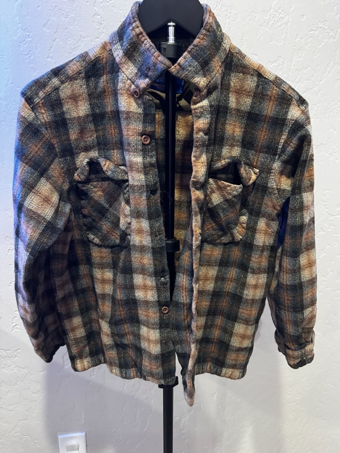Pendleton Wool Shirt Size L Brown Plaid Vintage Virgin Wool 2