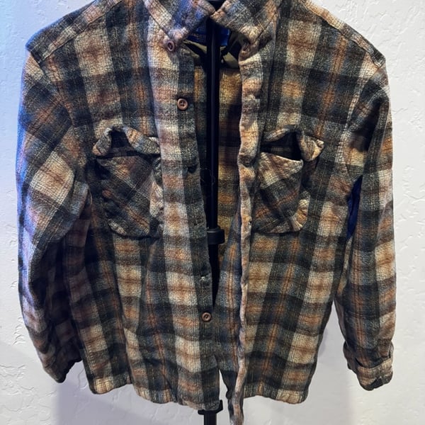 Pendleton Wool Shirt Size L Brown Plaid Vintage Virgin Wool