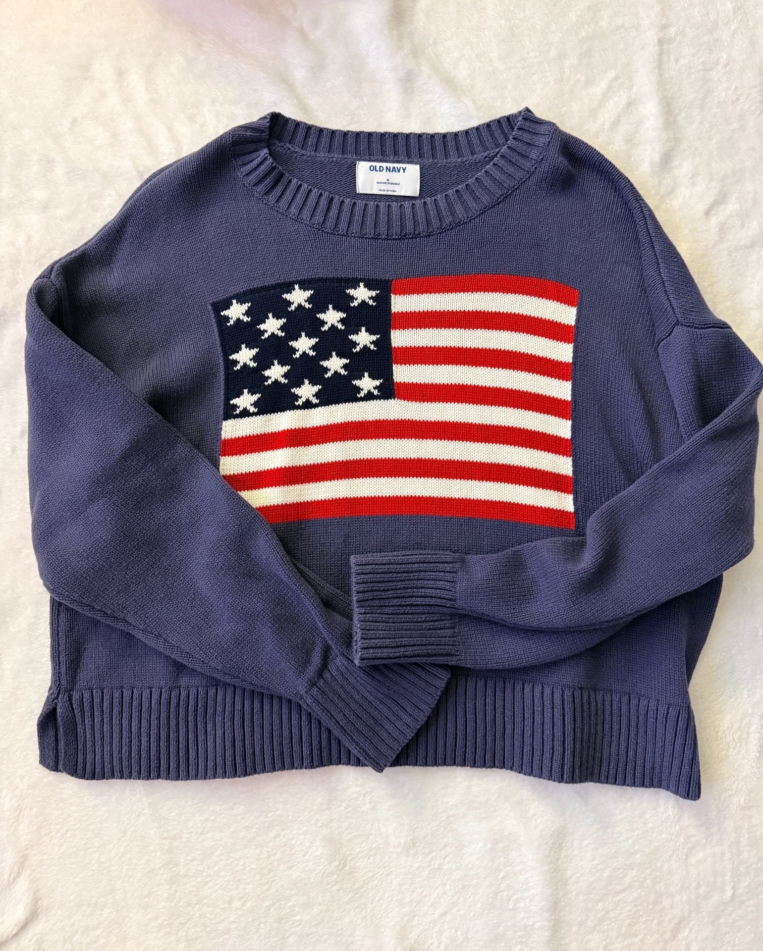 Old Navy American Flag Sweater Size M Blue Knit Pullover USA 2