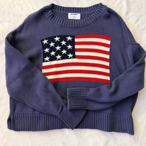 Old Navy American Flag Sweater Size M Blue Knit Pullover USA