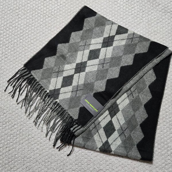 John Bartlett Statements Argyle Scarf Black Gray Fringe