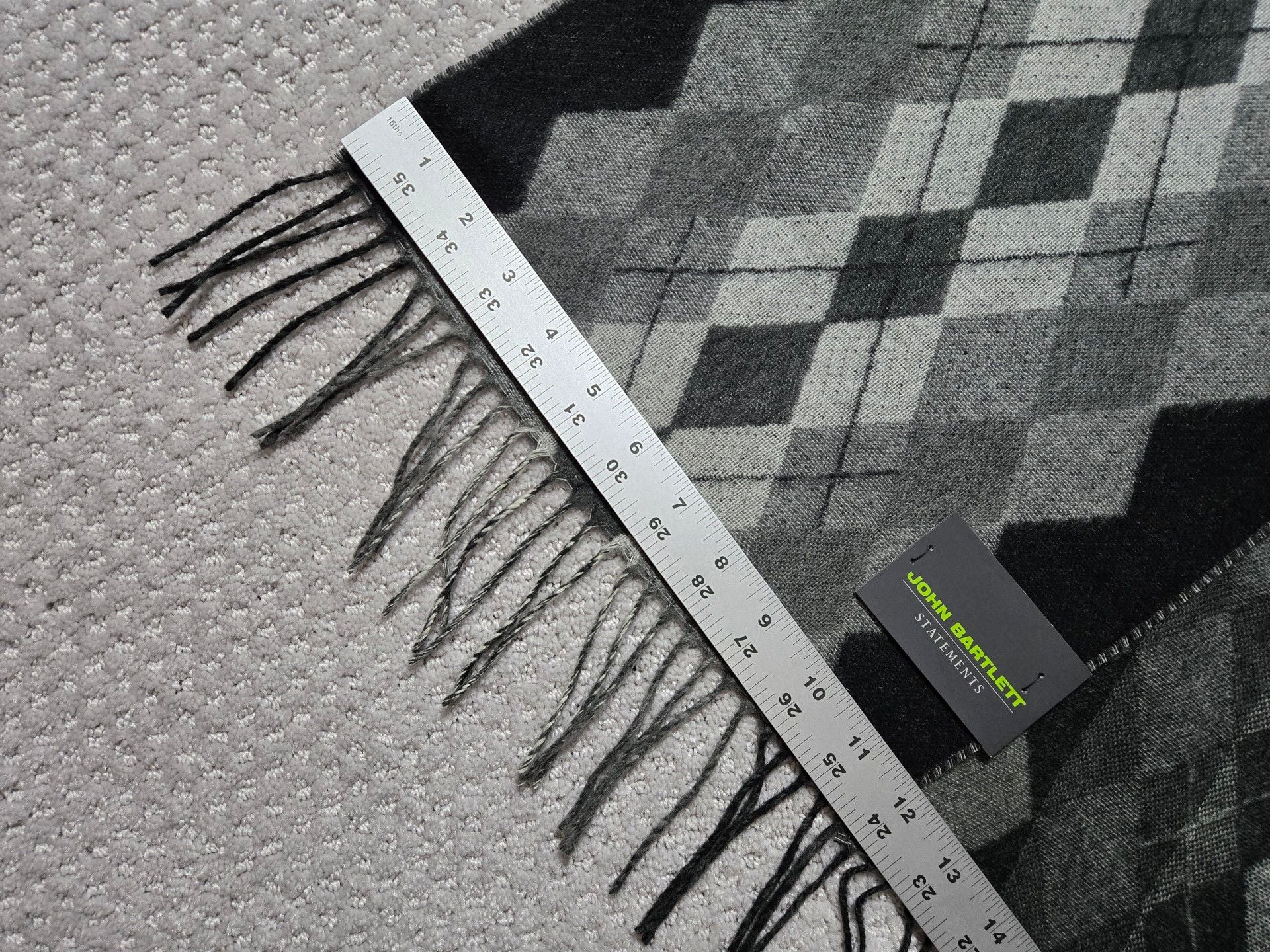 John Bartlett Statements Argyle Scarf Black Gray Fringe 6