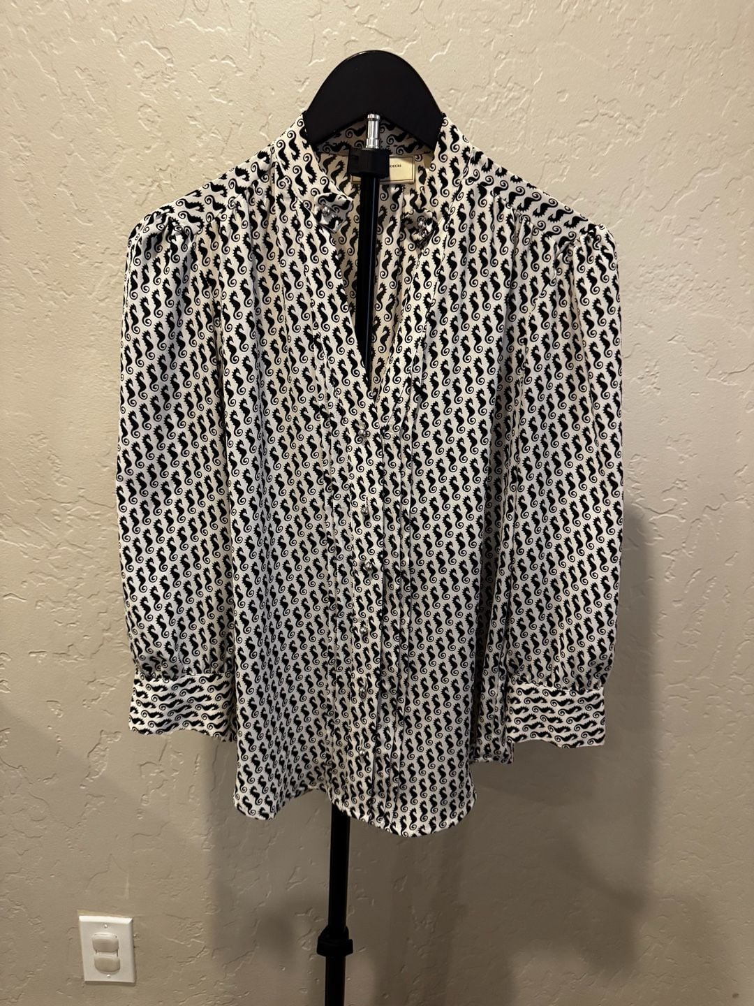 Moulinette Soeurs Seahorse Print Blouse Size 0 Black White 2
