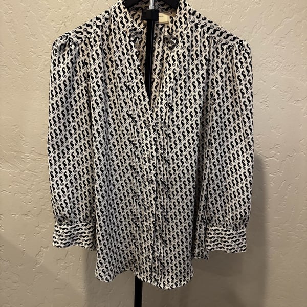 Moulinette Soeurs Seahorse Print Blouse Size 0 Black White