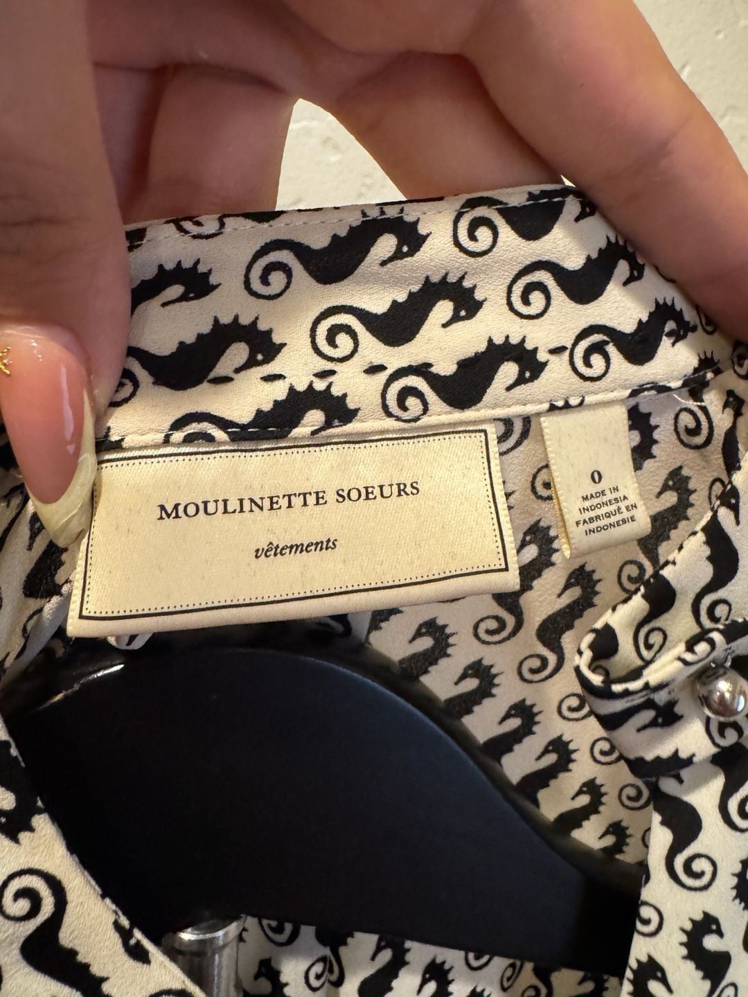 Moulinette Soeurs Seahorse Print Blouse Size 0 Black White 3