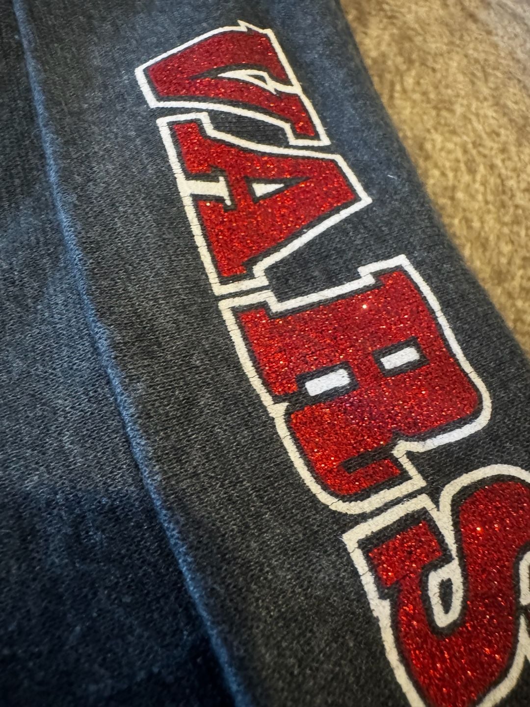 Vintage Varsity Foldover Flare Leggings Charcoal Heather Gray Bling 3