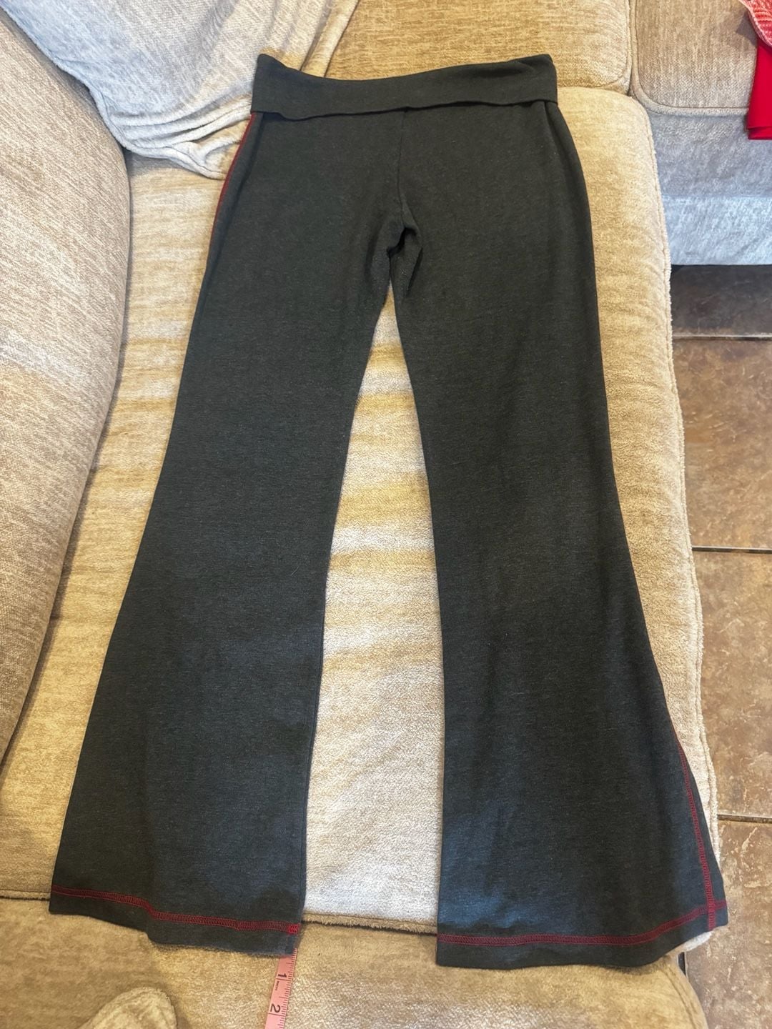 Vintage Varsity Foldover Flare Leggings Charcoal Heather Gray Bling 8