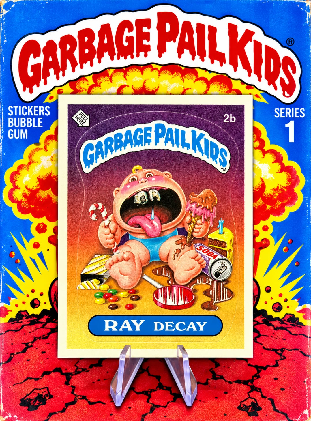 AUTHENTIC 1985 SERIES 1 Garbage Pail Kids Ray Decay 2b Trading Card Sticker GPK! 1