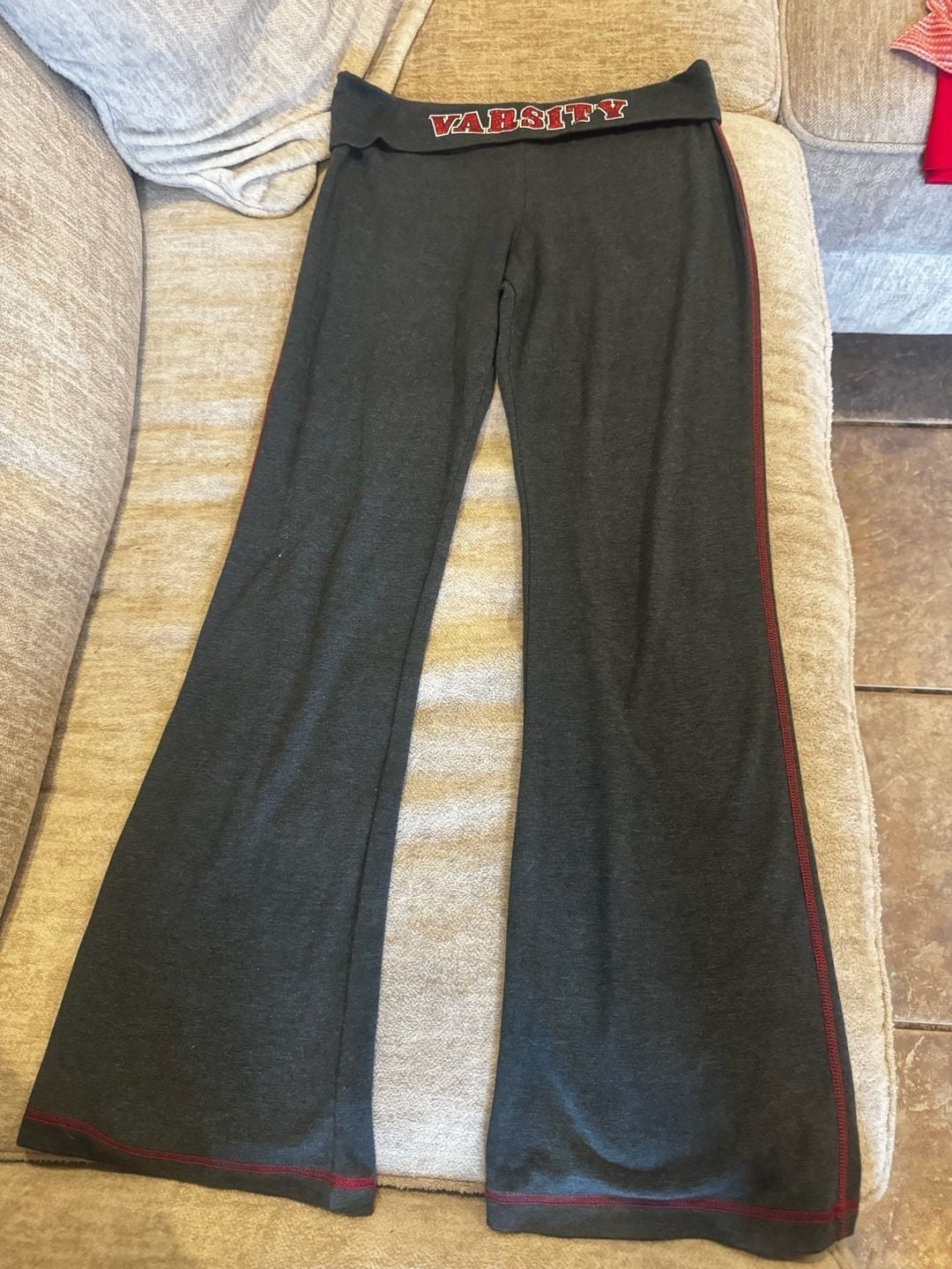 Vintage Varsity Foldover Flare Leggings Charcoal Heather Gray Bling 2