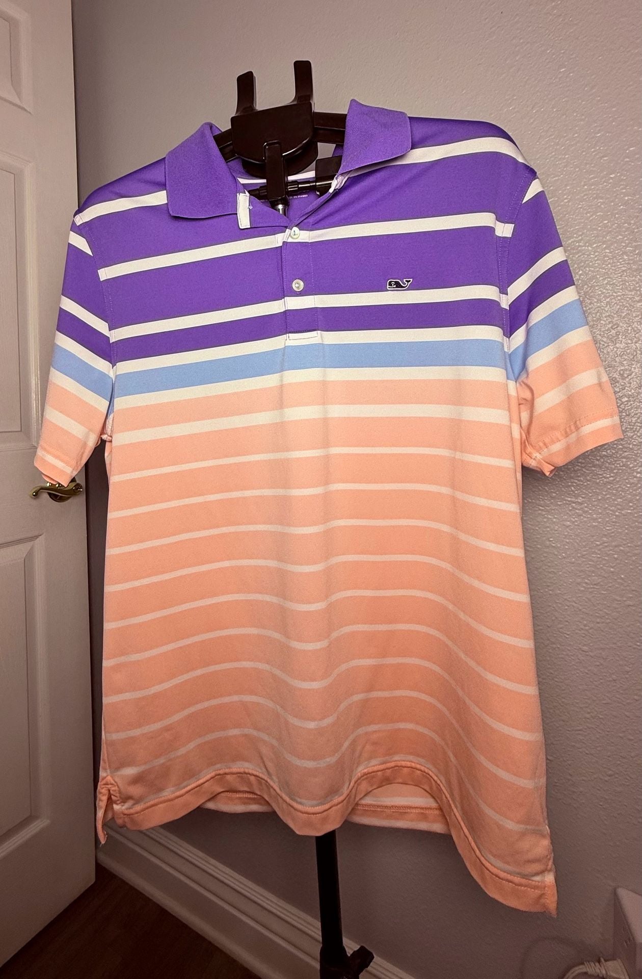 Vineyard Vines Striped Polo Shirt Size M Purple Pink Blue Golf 2