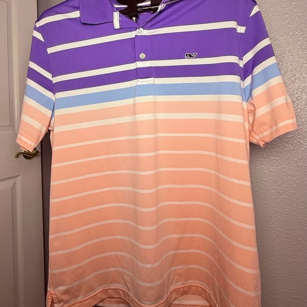 Vineyard Vines Striped Polo Shirt Size M Purple Pink Blue Golf