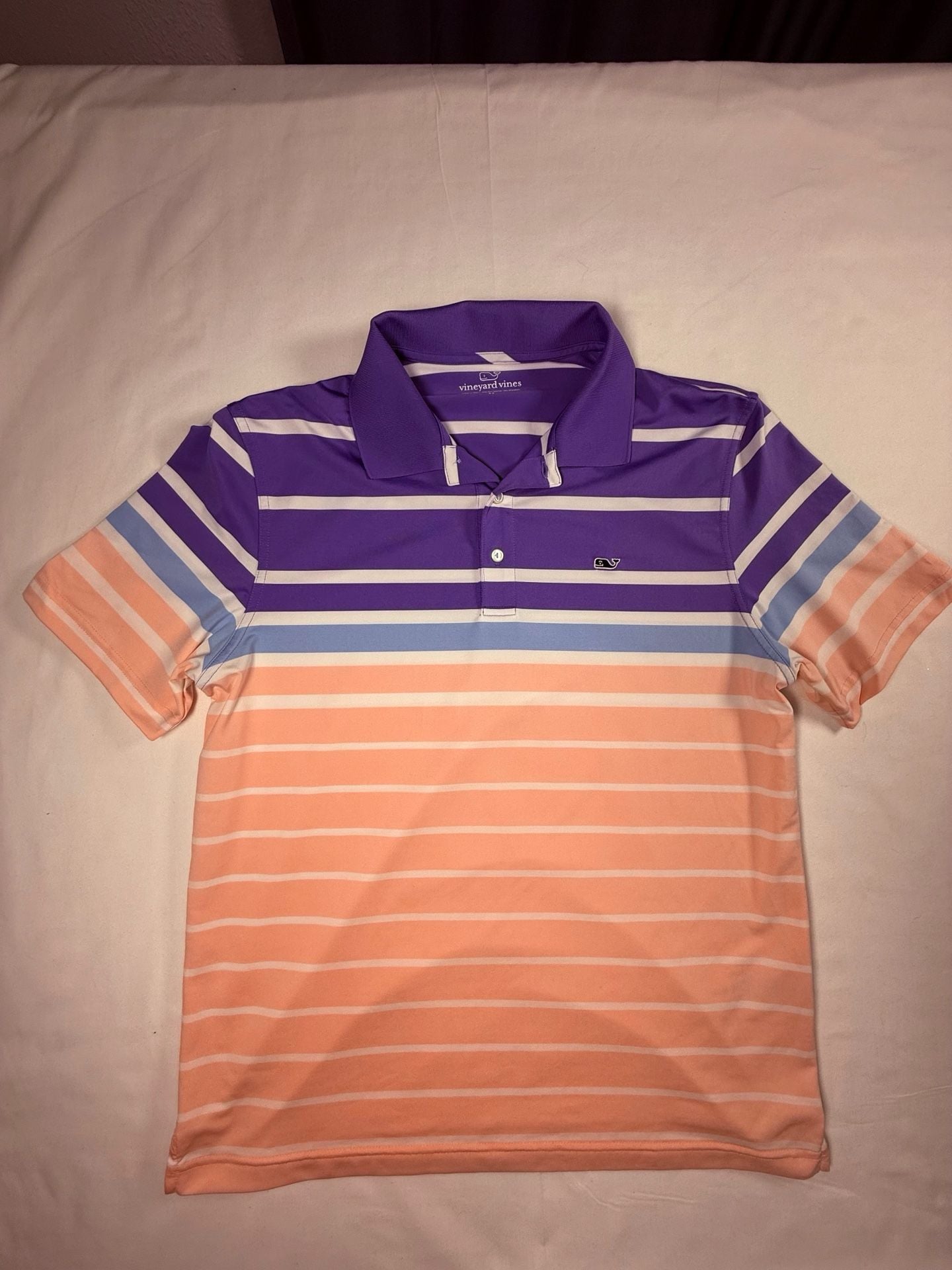 Vineyard Vines Striped Polo Shirt Size M Purple Pink Blue Golf 3