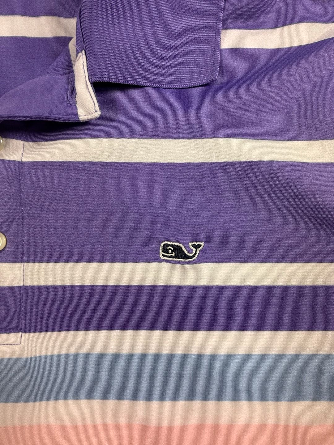 Vineyard Vines Striped Polo Shirt Size M Purple Pink Blue Golf 5