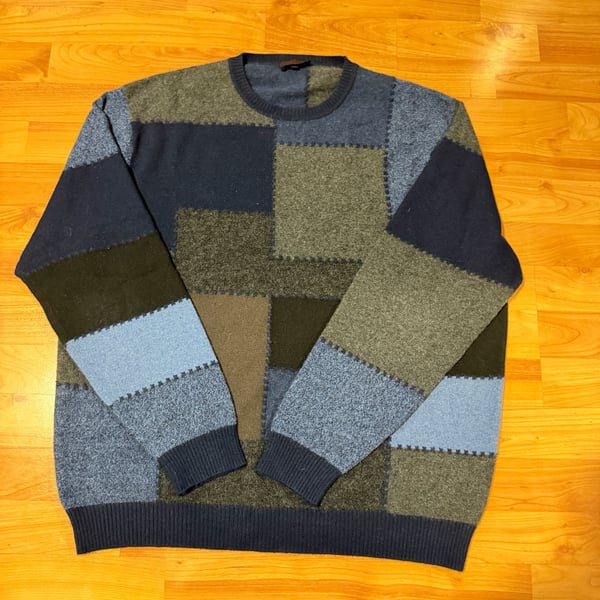 Inis Meáin Geansaí 100% Cashmere Patchwork Colorblock Crewneck Sweater Men’s L
