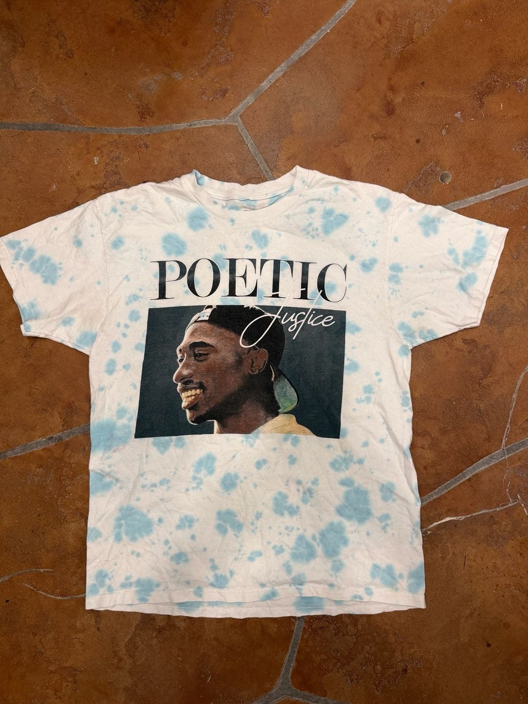 Vintage 90s Poetic Justice Tupac Shakur Graphic T-Shirt Blue Tie Dye 1