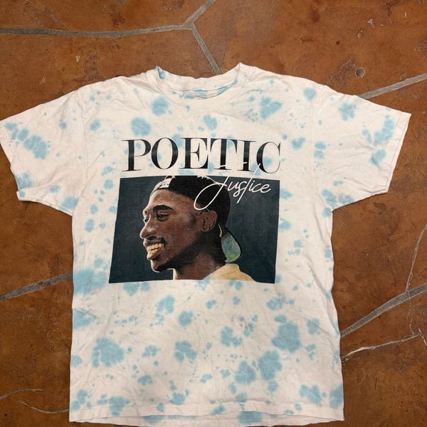 Vintage 90s Poetic Justice Tupac Shakur Graphic T-Shirt Blue Tie Dye