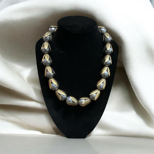 Lenora Dame Heavy Faux Pearl And Goldtone Leaf Necklace
