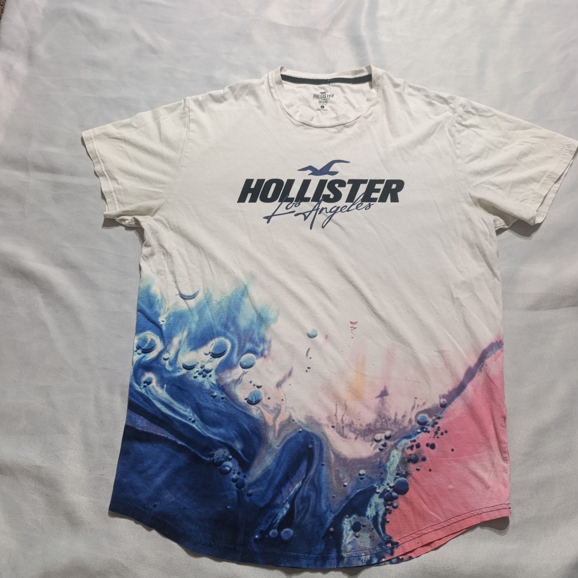 Hollister Los Angeles Graphic Tee Size L White Blue Ombre 2