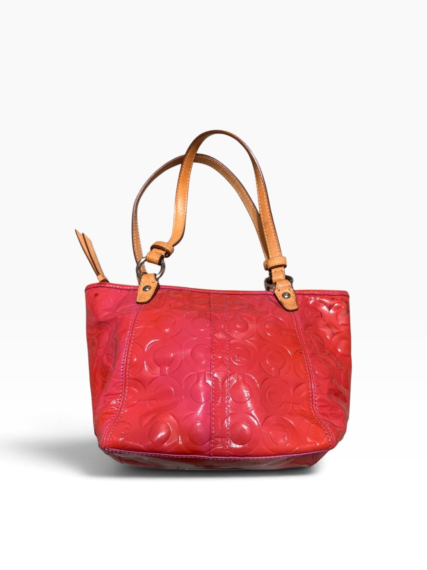 Coach Peyton Signature Embossed Patent Leather Tote Handbag Pink 2