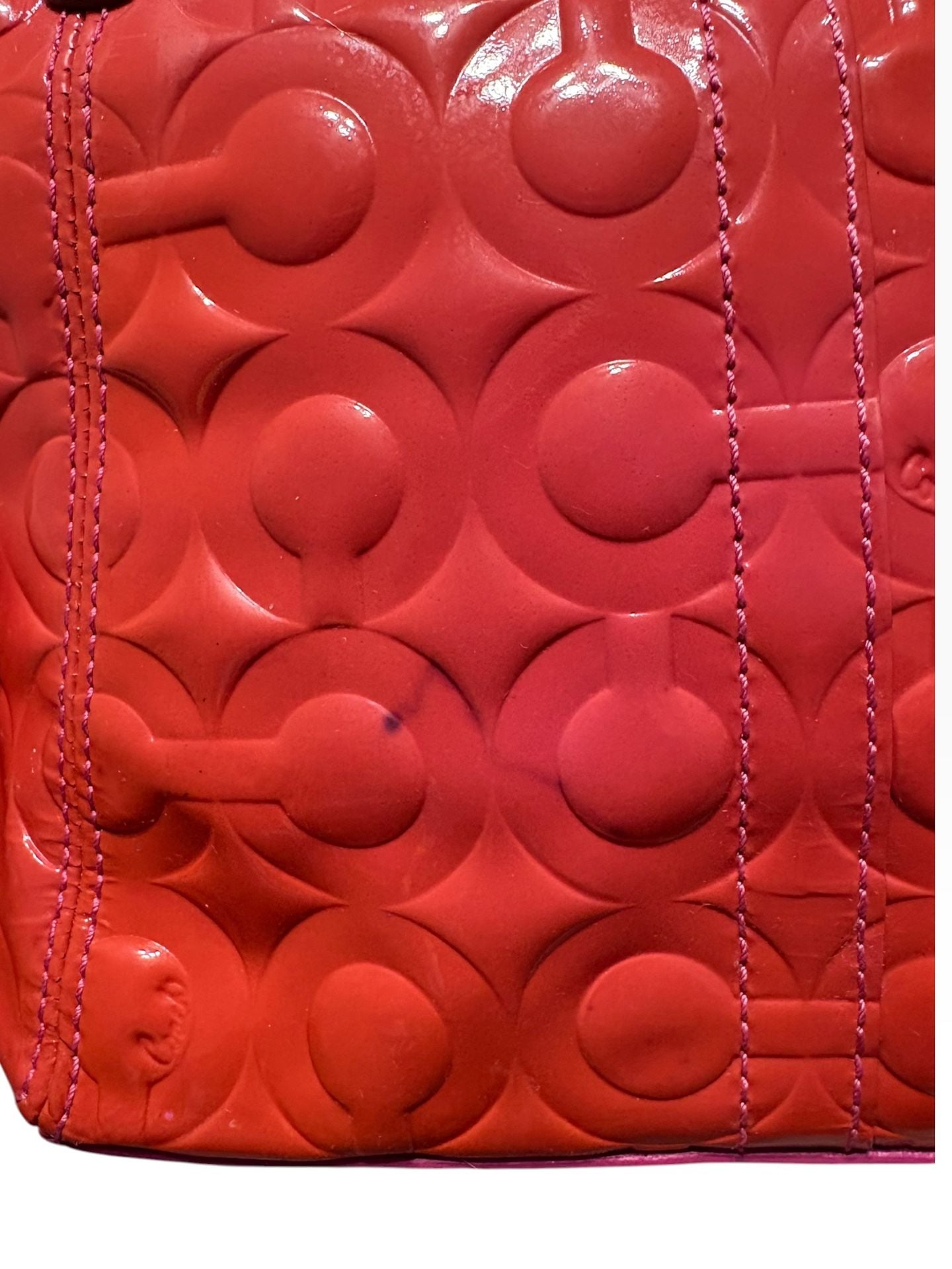 Coach Peyton Signature Embossed Patent Leather Tote Handbag Pink 4